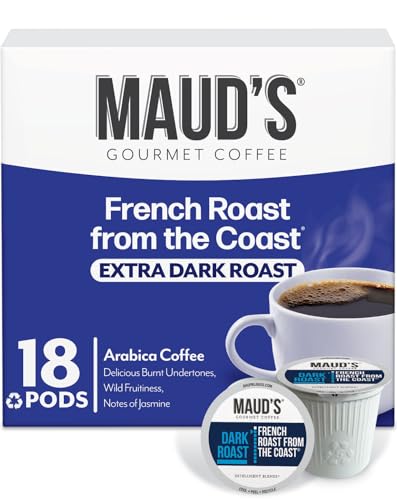 Maud's French Roast Coffee Pods 18 ct, Dark Roast Coffee in Recyclable Single Serve Pods – 100% Arabica Coffee, Compatible with Keurig K Cups Maker