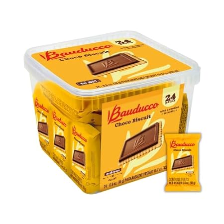 Bauducco Choco Biscuit Cookies,15.2 oz (Pack of 24) - Crispy & Delicious Chocolate Cookies, Individually Wrapped for Snacks, Dessert & Lunch Boxes - 2 Cookies per Pack