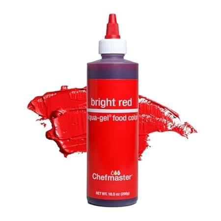 Chefmaster Bright Red Liqua-Gel® Food Coloring | Vibrant Color | Professional-Grade Dye for Icing, Frosting, Fondant | Baking & Decorating | Fade-Resistant | Easy-to-Use | Made in USA | 10.5 oz