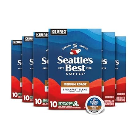 Seattle's Best Coffee Breakfast Blend Medium Roast K-Cup Pods | 6 Boxes of 10 (60 Total Pods)