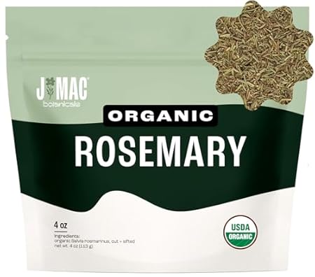 J MAC BOTANICALS Organic Rosemary Leaves (4 oz) Fresh Dried Leaf Herb, Packaged in the USA, Certified USDA Organic