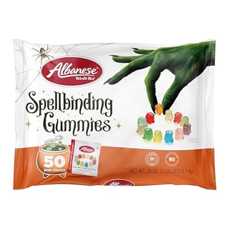 Albanese World's Best, Halloween 12 Flavor Gummi Bear Cubs®, 50-0.5oz Trick or Treat Bags of Halloween Candy