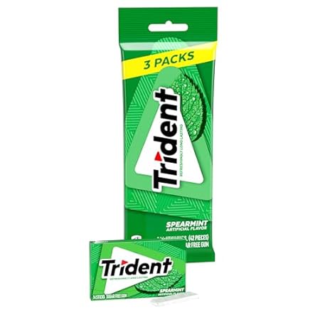 Trident Spearmint Sugar-Free Chewing Gum, 3 Packs of 14 Pieces (42 Total Pieces)