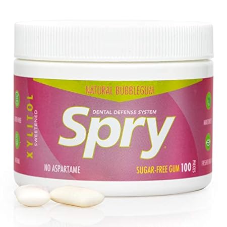 Spry Fresh Natural Xylitol Chewing Gum Dental Defense System - Aspartame-Free, Sugar-Free, Non-GMO, Gluten-Free (Bubble Gum, 100 Count - Pack of 1)