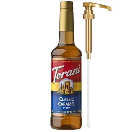 Torani Coffee Syrup, Classic Caramel Flavored Syrup for Drinks, Pump Included, 25.4 Fl Oz