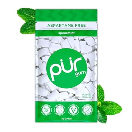 PUR Gum | Aspartame Free Chewing Gum | 100% Xylitol | Natural Spearmint Flavored Gum, 55 Pieces (Pack of 1)