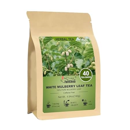 FullChea - White Mulberry Leaf Tea, 40 Teabags – 100% Pure Dried Mulberry Tea – Slightly Sweet & Refreshing - Non-GMO - Caffeine-Free - Support Wellness & Improve Digestion