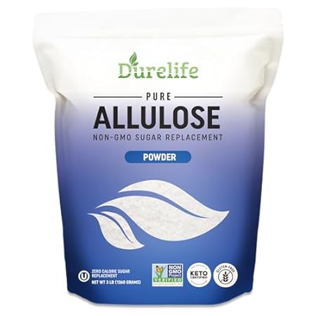 Durelife Allulose sweetener, 3 lb 100% Pure No Erythritol powdered Sugar Substitute, NON-GMO Project Verified, Keto Certified, OU kosher, No Fillers, Zero Calories sugar alternative 3 Lbs