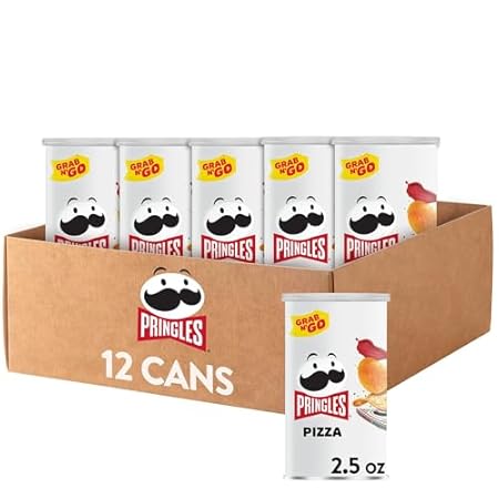 Pringles Potato Crisps Chips, Lunch Snacks, On-The-Go Snacks, Grab n' Go, Pizza (12 Cans)