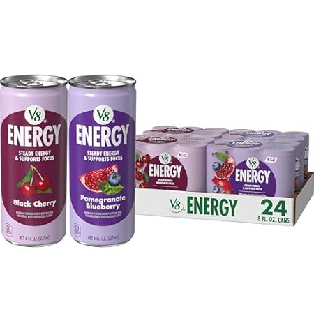 V8 Energy Black Cherry and Pomegranate Blueberry Energy Drinks, 8 fl oz Can (24 Pack)