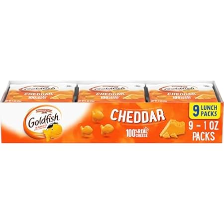 Goldfish Cheddar Cheese Crackers, Baked Snack Crackers, 1 oz On-the-Go Snack Packs, 9 Count Tray