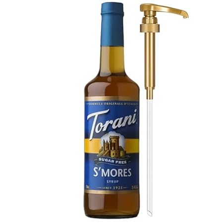 Torani Sugar Free Coffee Syrup, S’Mores Flavoring for Drinks, Zero Calorie, Glass Bottle with Pump Included, 25.4 Fl Oz