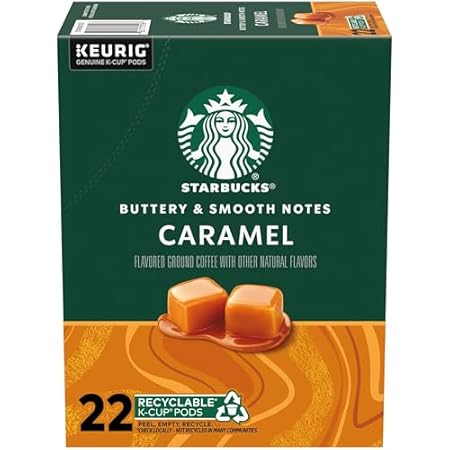 Starbucks K-Cup Coffee Pods, Caramel Naturally Flavored Coffee For Keurig Brewers, 100% Arabica, 1 Box (22 Pods)
