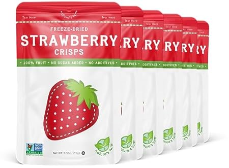 Nature’s Turn Freeze-Dried Strawberry Crisps – Healthy, Gluten-Free, Crispy & Delicious, Plant-Based Snack, Ideal for Cereal, Smoothies, School Lunches, & On-the-Go, Pack of 6 (0.53 oz Each)