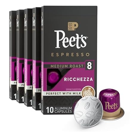 Peet's Coffee, Medium Roast Espresso Capsules, Compatible with Nespresso Original Machine - Ricchezza Intensity 8, 50 Count (5 Boxes of 10 Espresso Capsules)