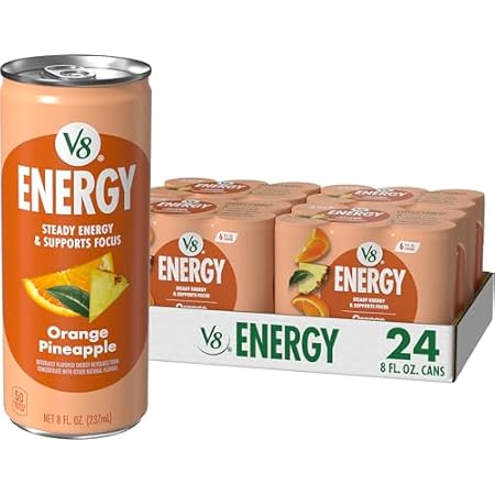 V8 Energy Orange Pineapple Energy Drink, 8 fl oz Can (24 Pack)