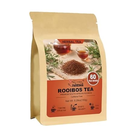 FullChea - Rooibos Tea Bags, 60 Counts - Premium South African Natural Rooibos - Non-GMO - Caffeine-Free - Antioxidant-Rich & Supports Digestion