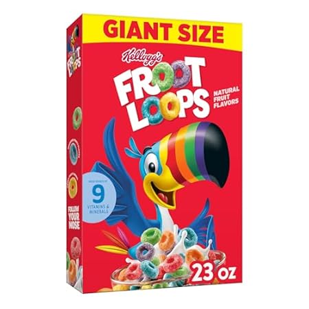 Kellogg’s Froot Loops Breakfast Cereal, Good Source of Fiber, 15g Whole Grain, Giant Size, 23 oz
