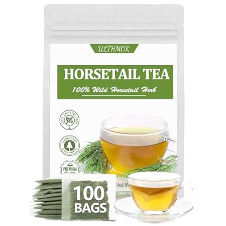 Premium 100 Horsetail Tea Bags, Made with 100% Wild Natural Horse Tail Herb, For Hair & Nail, No Additives & Caffeine Free-Cola De Caballo Hierba.