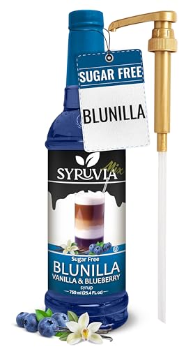 Syruvia Sugar Free Coffee Syrup, BLUNILLA Syrup, Vanilla Blueberry Flavored Syrup for Drinks, Lattes, and Desserts – 25.4 fl oz, With Pump