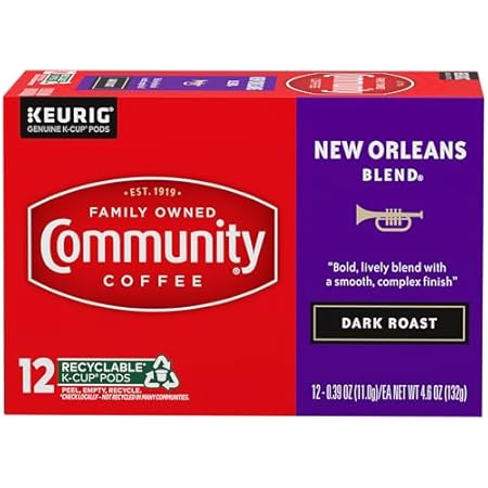 Community Coffee New Orleans Blend 12 Count Coffee Pods, Special Dark Roast, Compatible with Keurig 2.0 K-Cup Brewers, 12 Count (Pack of 1)