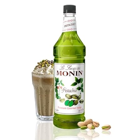 Monin - Pistachio Syrup, Rich and Roasted Pistachio Flavor, Great for Lattes, Mochas, and Dessert Cocktails, Non-GMO, Gluten-Free (1 Liter)