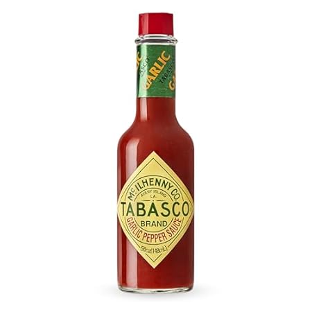 TABASCO Brand Cayenne Garlic Pepper Hot Sauce, Mild Heat, Glass Bottle, Smoky & Zesty Blend with Savory Bold Flavor, Great for Italian Dishes & More, 5 Fl Oz (Pack of 1)