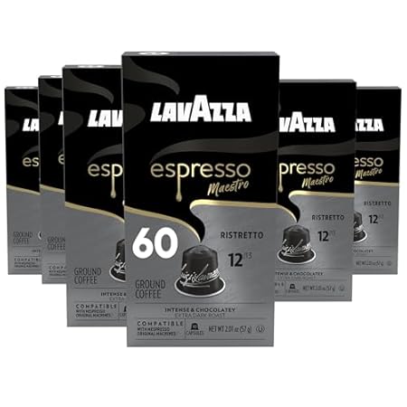 Lavazza Espresso Maestro Ristretto Aluminum Capsules Compatible with Nespresso* Original Machines, Dark Espresso Roast, Arabica and Robusta Blend (60 Capsules)