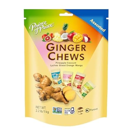 Prince of Peace Ginger Chews Assorted Flavors, 2.2 lb. (Mango, Blood Orange, Pineapple Coconut, Lychee) Candied Ginger – Candy Pack – Ginger Chews Candy - Gluten Free