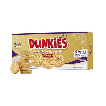 ChocZero Gluten-Free Vanilla Sandwich Cookies with Creme - Low Sugar, Keto Friendly Dunkies (1 Box, 9oz)