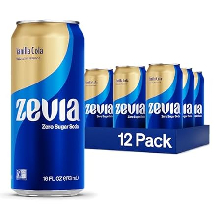 Zevia Zero Sugar Soda, Vanilla Cola, 16 oz Cans (12-Pack) – Naturally Sweetened, Non-GMO Project Verified, Gluten-Free, Vegan