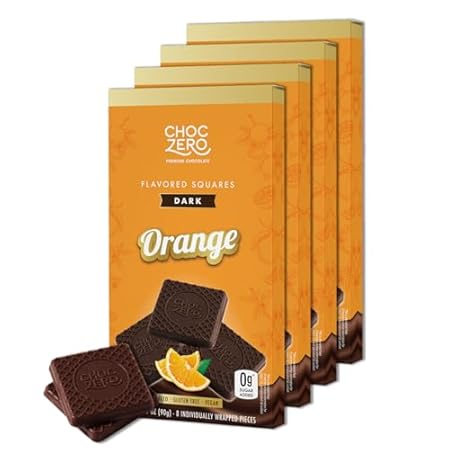 ChocZero Dark Chocolate Orange Squares, Vegan, Sugar Free, Gluten Free, Low Carb, 3.2 Ounce (Pack of 4)