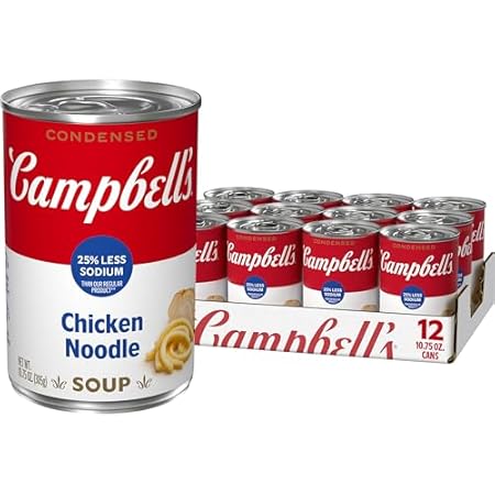 Campbell’s Condensed 25% Less Sodium Chicken Noodle Soup, 10.75 oz Can (Pack of 12)