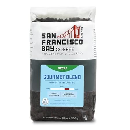 San Francisco Bay Coffee - Decaf Medium-Dark Roast Whole Bean Coffee - Decaf Gourmet Blend (2 lb bag) - Swiss Water Processed