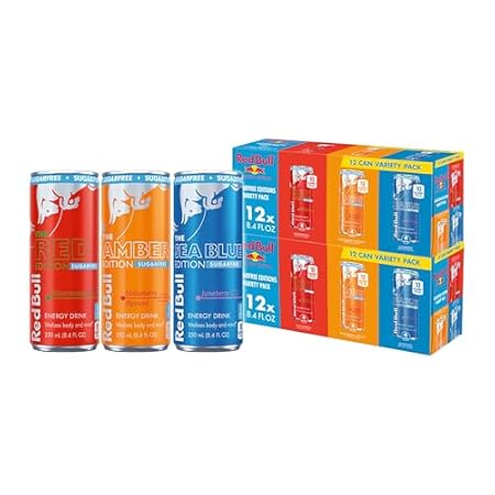 Red Bull Sugar-Free Energy Drink Variety Pack, Energy Drink, Red, Amber, & Sea Blue with 80mg Caffeine plus Taurine & B Vitamins, 8.4 Fl Oz, Pack of 24 Cans (2 Packs of 12)