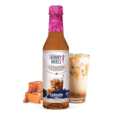 Jordan's Skinny Syrups Sugar Free Syrup, Caramel Syrup, 12.7 oz, Zero Sugar and Zero Calorie Flavoring for Coffee, Protein Shake, Cocktail or Mocktail Drinks and More, Naturally Sweetened Line