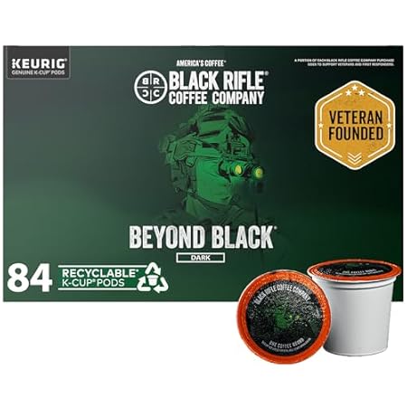 Black Rifle Coffee Company Beyond Black, 84 Count, Dark Roast K Cups - Single Serve K Cups Coffee Pods - Kcup Pods Compatible with Keurig 1.0 & 2.0 - Made from Arabica Beans