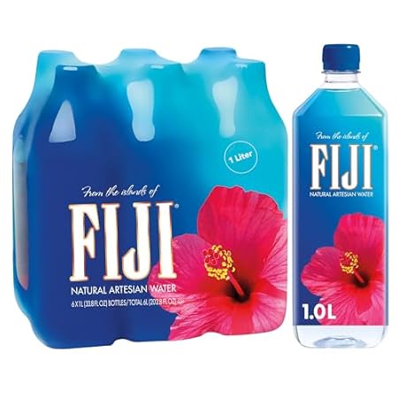 FIJI Natural Artesian Bottled Water 1 Liter / 33.8 Fl Ounce (Pack of 6)