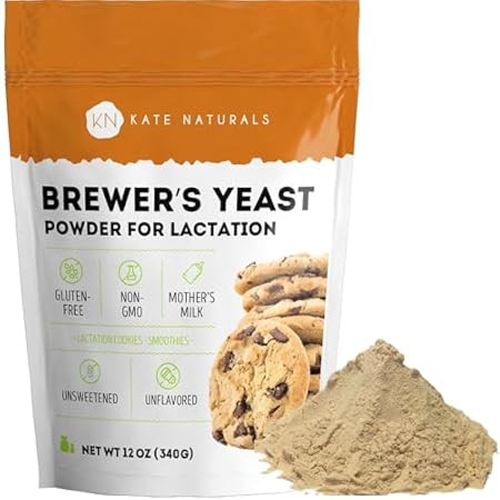 Kate Naturals Brewers Yeast Powder for Lactation Support & Nursing Moms. Debittered Brewer's Yeast for Lactation Cookies & Lactation Supplement (12oz, Gluten Free, Non-GMO)