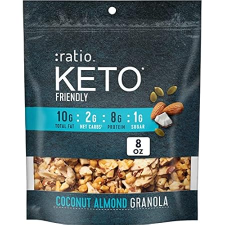 Ratio Trio Coconut Almond Granola Cereal, 1g Sugar, Keto Friendly, 8 oz Resealable Bag