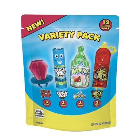 Halloween Candy Variety Pack Bag, 12 Count Assorted Lollipops, Bulk Individually Wrapped Ring Pop, Push Pop, Baby Bottle Pop & Juicy Drop For Birthday Party Favors, Trick or Treat, Bowls, Kids Gifts