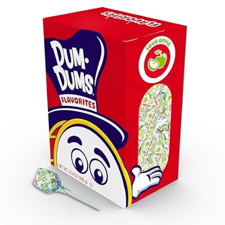 Dum Dums Sour Apple Lollipops - Bulk Candy Box with Lollipops Individually Wrapped, Single Flavor Gourmet Suckers - 50 Count