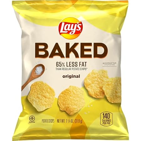 Frito Lay Baked Lay's Original Potato Chips, Gluten Free, 1.125 oz Bags, (64 Pack)