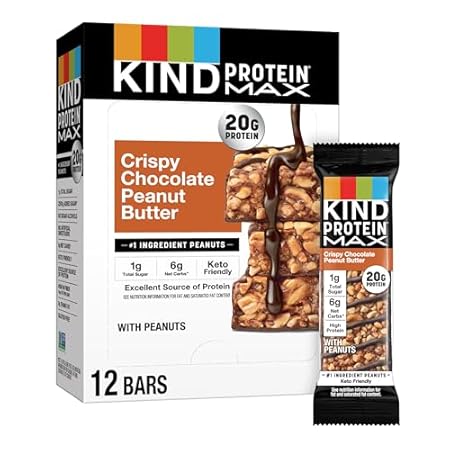 KIND Protein MAX Crispy Chocolate Peanut Butter Snack Bars, 20g of Protein, Keto Friendly, 1g of Sugar Per Bar, Gluten Free, 12 Count Box