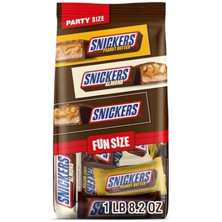 SNICKERS Original, Almond and Crunchy Peanut Butter Fun Size Chocolate Bars, Chocolate Candy Variety Pack, Halloween Party Size, 24.02 Oz. Candy Bag