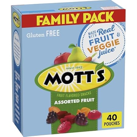 Mott's Assorted Fruit Snacks Family Pack, Gluten Free Gummies, Made with Fruit & Veggie Juice, Good Source of Vitamin C, Gelatin Free, 40 Count Individual Pouches, 32 oz