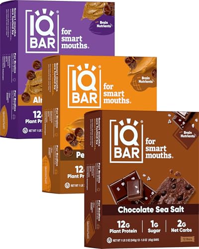 IQBAR Brain and Body Plant Protein Bars - Chocolate Lovers Variety - 36-Count Low Carb - Gluten Free, High Fiber, Vegan Snacks - Low Sugar Meal Replacement
