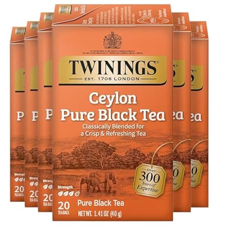 Twinings Ceylon Pure Black Tea Individually Wrapped Bags, 20 Count (Pack of 6), formerly Ceylon Orange Pekoe, Crisp, Refreshing, Caffeinated, Enjoy Hot or Iced, 120 Teabags