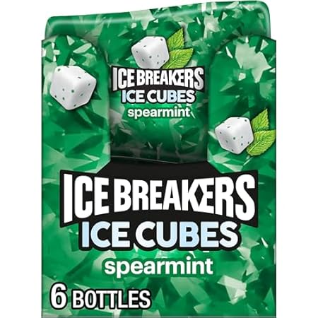 ICE BREAKERS Ice Cubes Spearmint Flavored Sugar Free Chewing Gum Bottles, 3.24 oz (6 Count, 40 Pieces)