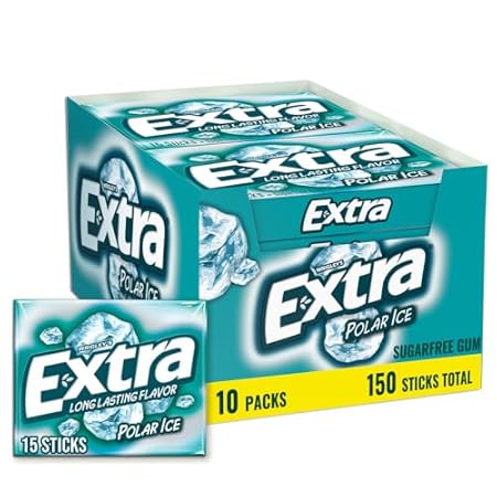 EXTRA Polar Ice Chewing Gum Packs, Sugar Free Gum in Bulk for Fresh Breath, 15 Sticks